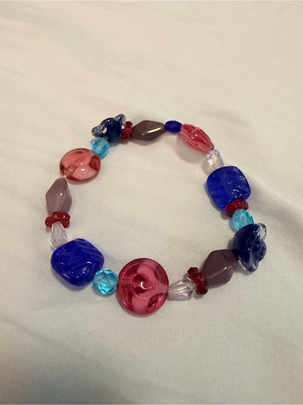 Colorful Glass Bead Stretch Bracelet — Blue, Pink, Purple